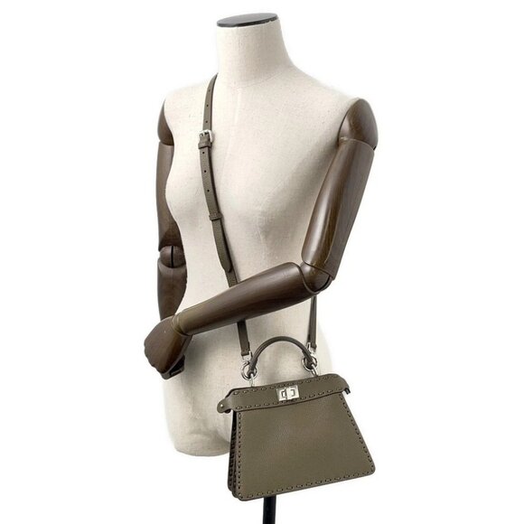 FENDI Peekaboo Selleria I see you Size Petit Leather Khaki 8BN335 - Picture 5 of 16